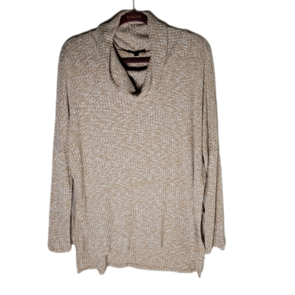 Very J marled drape neck pullover top size medium tan drop shoulder high low hem